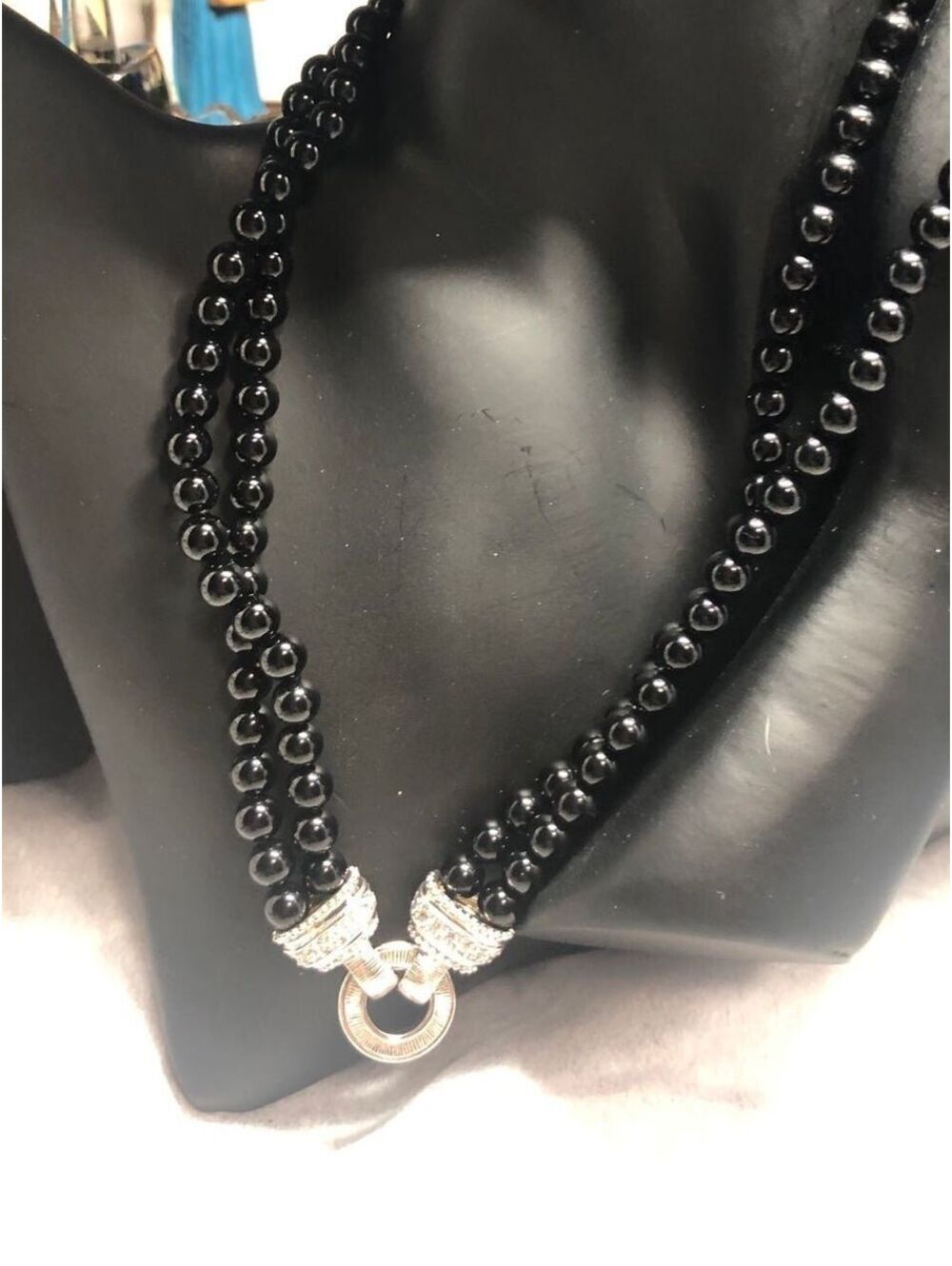Judith Ripka Sterling CZ Black Onyx Double Necklace